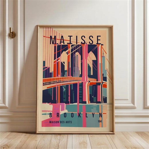 Henri Matisse Brooklyn Bridge Art Print, NYC Skyline Wall Poster, Vibrant Cityscape Decor, Pink and Blue Pop Art, New York Landmark Poster - Etsy