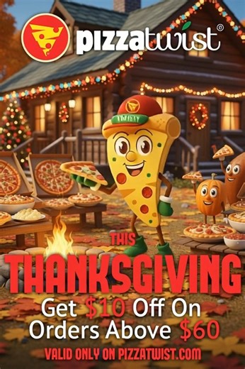 This year, ditch the kitchen stress and let PizzaTwist handle the feast! Imagine this: a cozy cabin, crisp autumn air, and a table piled high with our signature Indian-fusion pizzas, wings, and sides. Thanksgiving is about making memories, not dishes, and we're here to give you that much-needed break! Forget the tedious turkey prep—why not enjoy a Twist on the traditional meal? Our vibrant flavors, from the classic pepperoni to the fiery Chicken Tikka, are the ultimate crowd-pleaser for every gu