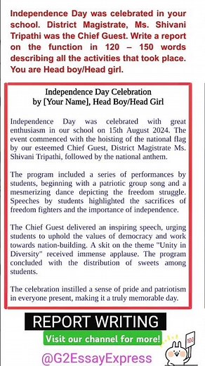 Report Writing on Independence Day Celebration | english grammar and writing section #reportwriting