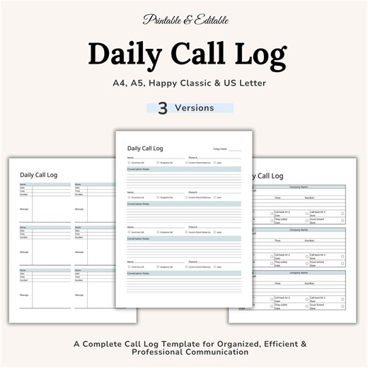 Daily Call Log Sheet Printable, Real Estate Call Log, Call Back Tracker, Google Sheet Template, Digital Download - Etsy