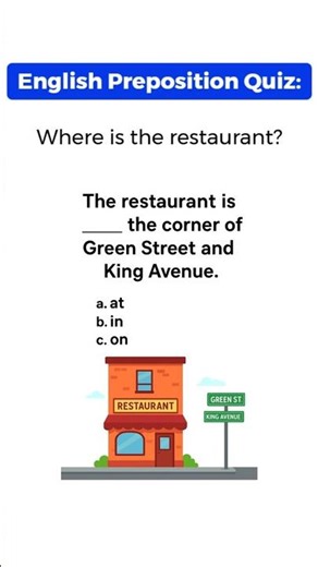 English Preposition Quiz: The Restaurant is ___ the Corner. | Test Your Grammar Skills!