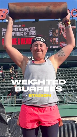 As if burpees weren't already brutal enough, the weighted burpee involves a clean and press of a heavy Spartan RAM over your head, while extending your hips and elbows. In between, you're required to drop to the ground just like a regular burpee, chest touching the deck, before again jumping to your feet and pressing the Spartan RAM overhead. Expect your heart rate to climb fast. Find detailed guides, workouts to build strength, and more tips on how to complete obstacles in the Spartan Training 