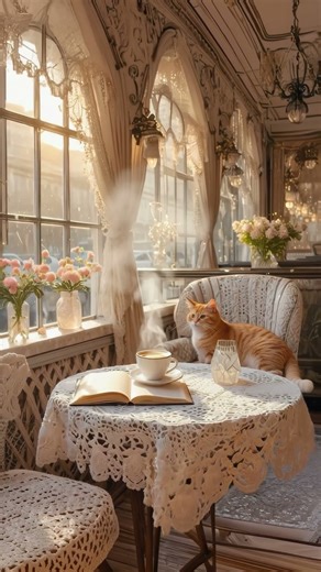 Cozy Lace Room ☕ Rain & Cat Purring ASMR | Relaxing Ambience