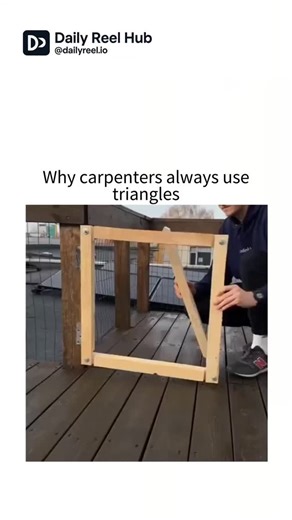 DAILY REELS HUB on Instagram: "Carpenters have a secret weapon when it comes to building strong, reliable structures — the triangle. 🔺✨ In this video, we break down why this simple shape is one of the most powerful tools in woodworking. Unlike squares or rectangles, triangles don’t twist or collapse when pressure is applied. Instead, they distribute forces evenly through all three sides, creating a frame that stays rigid even under heavy loads. That’s why you’ll see triangular bracing in everyt