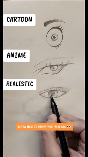Let's draw cartoon, anime and realistic eyes - easy!#drawingideas #howtodraw #eyes #easydrawing