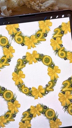 Brush with Bree | Procreate Brushes & Digital Art on Instagram: "Learn how to draw and create an easy new years wreath on procreate using digital wreath brushes and glitter with the quick and easy procreate tutorial 🎉✨ Watch me draw a new years wreath using our wreath and glitter brushes for procreate which are perfect for digital artists, procreate beginner looking for professional brushes, natural watercolor texture, and easy digital drawing for your ipad. What im using: 🎨 the wreath and bow