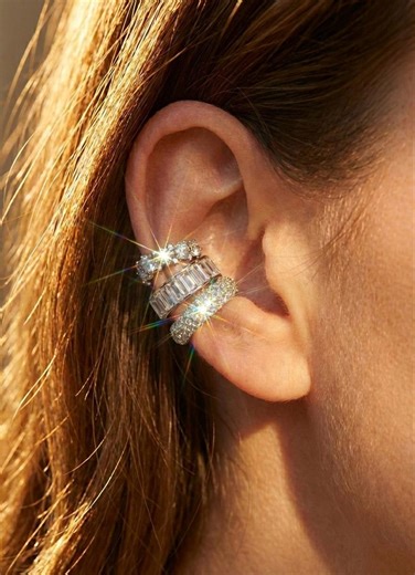 Silver Ear Cuff Set of 3, Stacked Ear Cuffs, Baguette Ear Cuff, Pavé Crystal Ear Cuff, Cartilage No Piercing, Minimalist Ear Stack Jewelry - Etsy