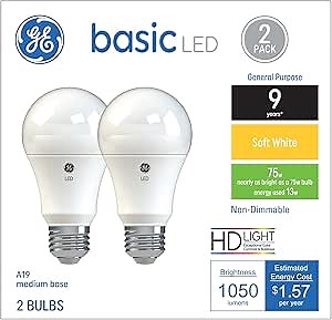 GE Basic LED Light Bulbs, 75 Watt, Soft White, A19 (2 Pack) - Amazon.com