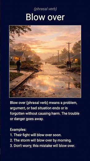 English word 'blow over' phrasal verb B2