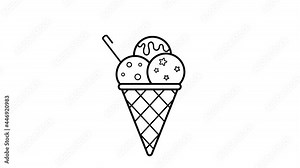 Ice cream animation with alpha channel. Food icon. Transparent background. Dessert for holiday and party. Dynamic, minimalistic web design for cafe, restaurant, confectionery. Illustration for menu.
