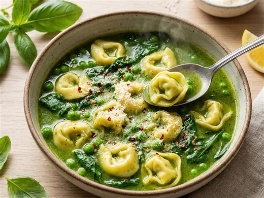 Recette PDF de soupe de tortellini verte, repas de 15 minutes, bouillon au pesto, dîner végétarien, déjeuner facile - Etsy France