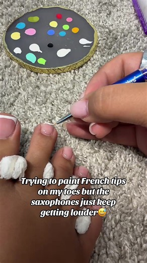 How to Paint French Toenail Tips While Loud Saxophones Play