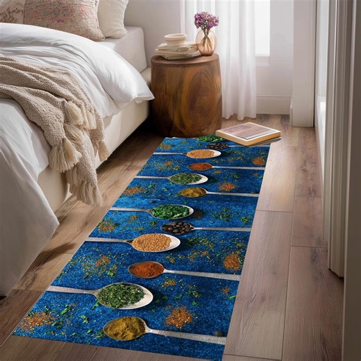 Kitchen Runner Rug With Spices, Colorful Spoon Pattern Kitchen Carpet, Modern Culinary Decor - Etsy