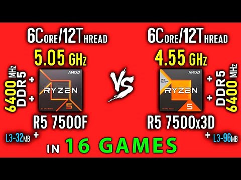 Ryzen 5 7500F vs Ryzen 5 7500X3D Test in 16 Games | R5 7500F vs 5 7500X3D Thermal Power Efficiency