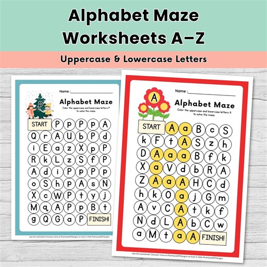 Alphabet Maze Worksheets Printable PDF - ABC Letter Recognition Activity for Preschool & Kindergarten Homeschool Learning - Etsy