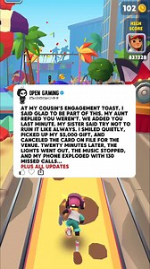 54K views · 878 reactions | AT MY COUSIN'S ENGAGEMENT TOAST, I SAID GLAD TO BE PART OF THIS. MY AUNT REPLIED YOU WEREN'T. WE ADDED YOU LAST MINUTE. MY SISTER SAID TRY NOT TO RUIN IT LIKE ALWAYS. I SMILED QUIETLY, PICKED UP MY $5,000 GIFT, AND CANCELED THE CARD ON FILE FOR THE VENUE. TWENTY MINUTES LATER, THE LIGHTS WENT OUT, THE MUSIC STOPPED, AND MY PHONE EXPLODED WITH 130 MISSED CALLS... #redditstories #redditstory #redditreadings | Open Gaming | Facebook