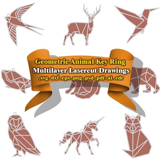 Geometric Animal Keychain SVG Bundle Multilayer Laser Cut Glowforge Key Ring Pattern - Etsy