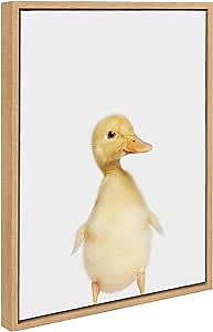 Kate and Laurel Sylvie Animal Studio Duck Framed Canvas Wall Art by Amy Peterson Art Studio; 18x24 Natural; Whimsical Fun Animal Nursery Art for Wall