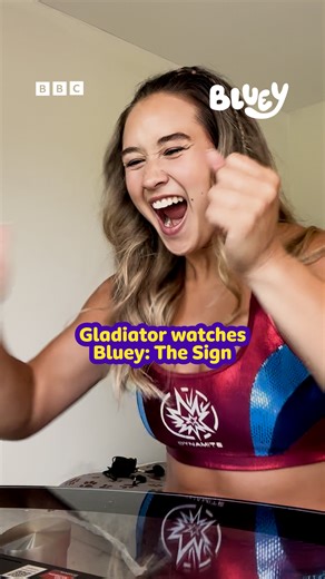 48K views · 274 reactions | Bluey The Sign is a tough watch, even for a Gladiator!  On iPlayer now  #Bluey #Gladiators #DynamiteTheGladiator | CBeebies Parenting | Facebook