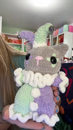 Jester cat! . Pattern by @lavenderloopcrochet Yarn premier parfait chunky! . #crochet #crocheted #crocheter #crochetgrove #jester #jestercat #amigurumi #crochetinspo #crochetinspiration #crochetideas