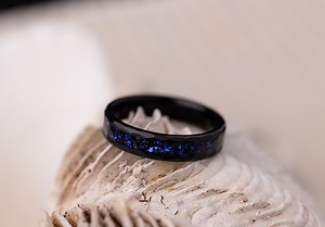 Nebula Space Ring: Hammered Black Opal & Blue Sandstone, 4mm - Etsy