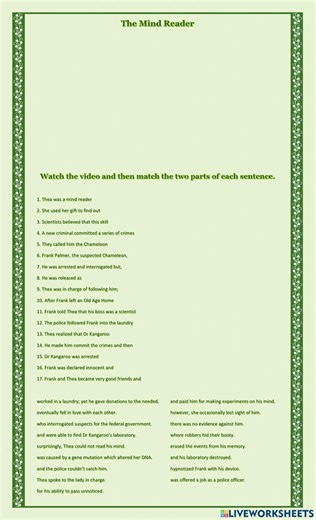 The Mind Reader worksheet