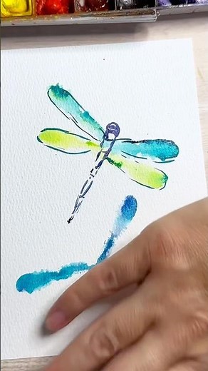 Easy Fingerprint Dragonflies Watercolor Painting #shortfeed #viralart #painting #art #diyaeasyart