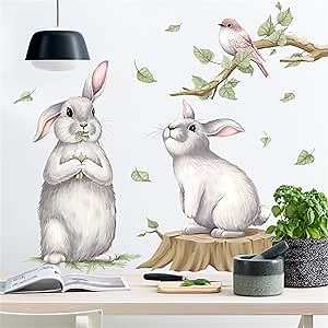 WAFT YEARN Cute Rabbit Wall Decals Bunny Wall Stickers for Nursery Kid’s Room School Livingroom Bedroom Decoration Murals Rabbit Wall Decor(Rabbit)
