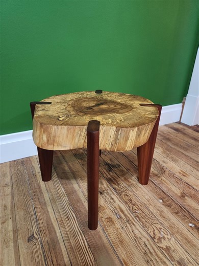 Handcrafted Live Edge Pecan Side Table: Rustic Mahogany Legs - Etsy