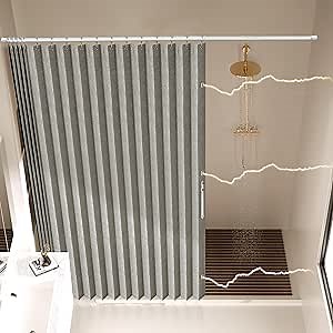 AJAZZ Magnetic Folding Shower Curtains Fabric Polyester Material Waterproof Shower Curtain Suitable for Family Hotel Homestay (Dark Grey,77" W x 72" L) 1 Panel