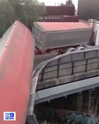 6.3K views · 44 reactions | A truck carrying grain has rolled over early this morning on a bridge in Footscray. Grain from the truck spilled onto the train tracks beneath the bridge affecting train services that run through the Sunbury line. READ MORE: https://nine.social/tJ7 #9News | WATCH LIVE 6pm | 9 News Melbourne | Facebook