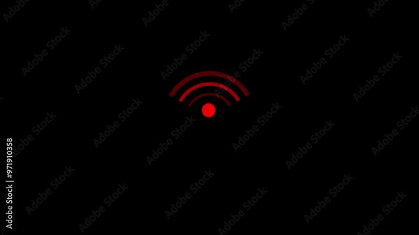 Bright red color Network connection icon. Internet connection symbol. Wireless connection icon, mechanical response, location confirmation, 4K video on black background
