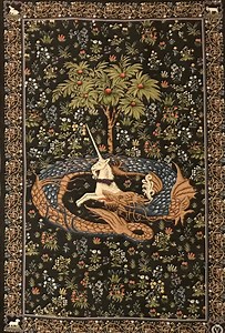 Unicorn Tapestry Licorne Captive in Captivity Medieval Art Decor Wall Hanging Captured by Serpent Dragon Ouroboros Mythology Unicorn 42"x28" - Etsy