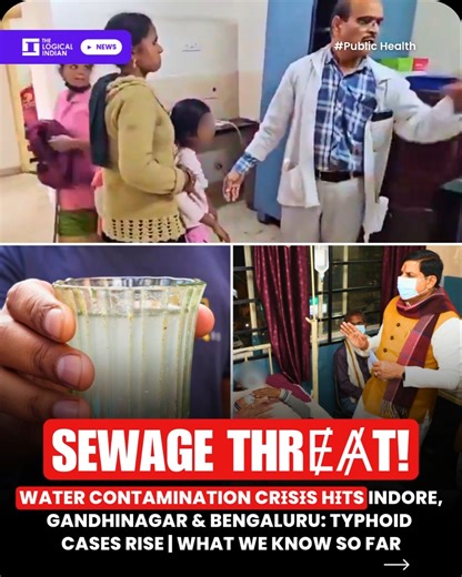 The Logical Indian on Instagram: "A water contamination crɨsɨs has hɨt Indore, Gandhinagar and Bengaluru, raising public health alarms. Indore has reported 10 dɇⱥths after sewage mixed with drinking water, while Gandhinagar has confirmed 70 typhoid cases and Bengaluru residents report gastrointestinal illnesses. 👉🏽 Authorities blame leaking pipelines and infrastructure flaws. Emergency measures, including super chlorination and inspections, are underway. Cities Bⱥttle Waterborne Illnesses 👉🏽