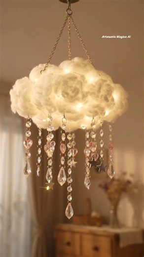 ✨ DIY Cloud Chandelier | Crystal Rain Drop Light Tutorial