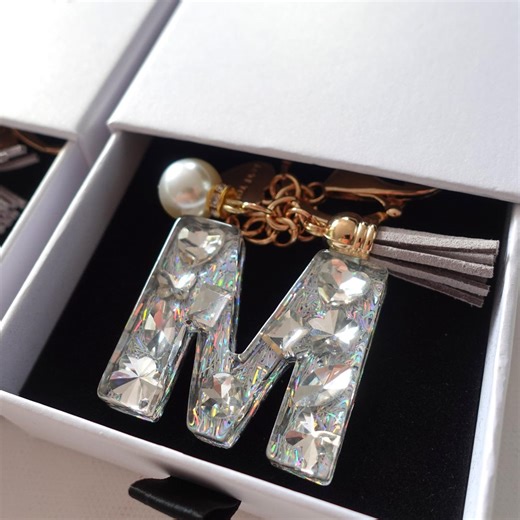 Custom Handmade Resin Letter Silver Key Chain Sets - Etsy