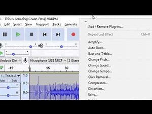 Recording into Audacity using a backing track and a USB microphone.