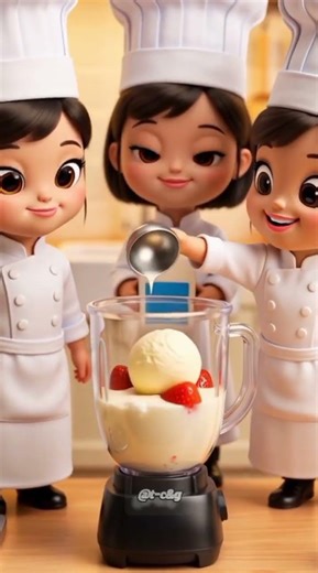 Tiny chef making strawberry milk shake #foodlover #cooking #food #ai