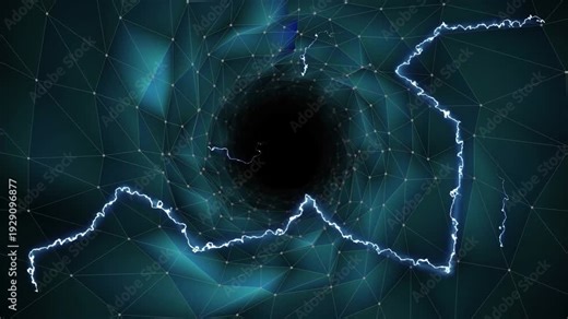 Electric arcs appearing from left tracing jagged paths into central void, looping and showing depth