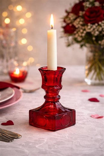 Vintage Red Coin Glass Candle Holder;vintage Taper Candlestick Romantic Table Decor - Etsy