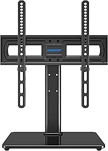 Universal TV Stand - Table Top TV Stand with Mount for Most 37-55 Inch Flat Screen TVs, Height Adjustable TV Mount Stand with Tempered Glass Base, TV Base Stand Holds up to 88 lbs, Max VESA 400x400mm