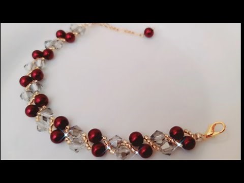 PULSERA HERMOSA EN PERLAS Y CRISTALES ( paso a paso)