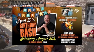 🎉 The countdown is on for Sean D's Birthday Bash at Thunderbird Harley-Davidson! 🏍️ Join us as we celebrate in style with live music from @thehiredguns, amazing bikes, tasty food by @cibotruckexperience, and good vibes all around. 📅 Date: Saturday, August 24th @11AM 📍 Location: Thunderbird Harley-Davidson Come out and party with us—it’s going to be a day to remember! See you there! 🎂🎸🔥 #ThunderbirdHarley #SeanDBirthdayBash #HarleyLife #PartyTime | Thunderbird Harley-Davidson