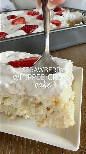 Strawberry Whipped Cream Cake - full recipe on Fantabulosity.com