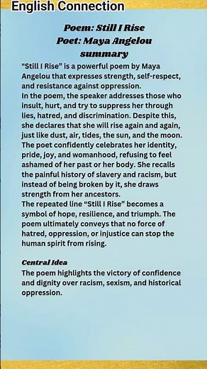 Still I Rise Summary, Theme & Poetic Devices | Maya Angelou | BA 4th Semester | English Literature