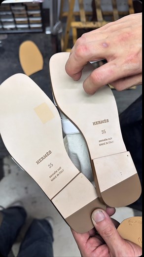 ASMR REPAIR 🔊 today we are installing half rubbers and rubber heels on this brand new pair of @hermes orans! #amsr #shoerepair #hermes #shoesoles #cobbler #shoecobbler #hermescobbler | Mason & Smith