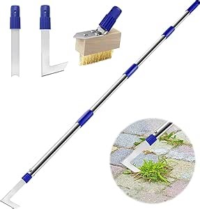 Crack Weeder Tool Long Handle, 60" Garden Tool for Weeding Between Pavers, 3 in 1 Hand Weed Scraper and Weed Brush Set, Manual Crevice Weed Remover Tools for Paver, Sidewalk, Driveway Crack, Patio