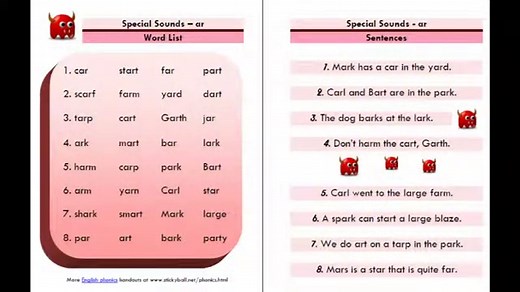 ESL Phonics Lessons: Advanced Phonics (ar) - Stickyball ESL Lessons