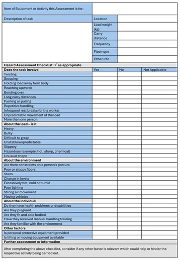 Manual Handling Risk Assessment Template - Etsy