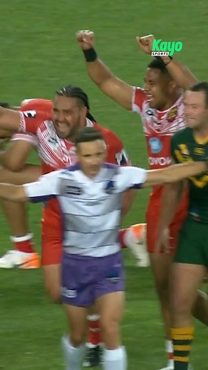 Relive the final moments of Tonga's stunning 2019 upset over the Kangaroos! The Pacific Championships start tomorrow—don't miss a moment, live and ad-break free during play, on Kayo. #PacificChampionships #Tonga #ThrowbackThursday | Kayo Sports